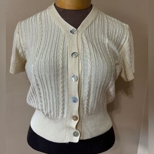 Vintage Y2K Gap Women's Button-Up Cardigan Cable Knit Sweater Shimmer Cream S